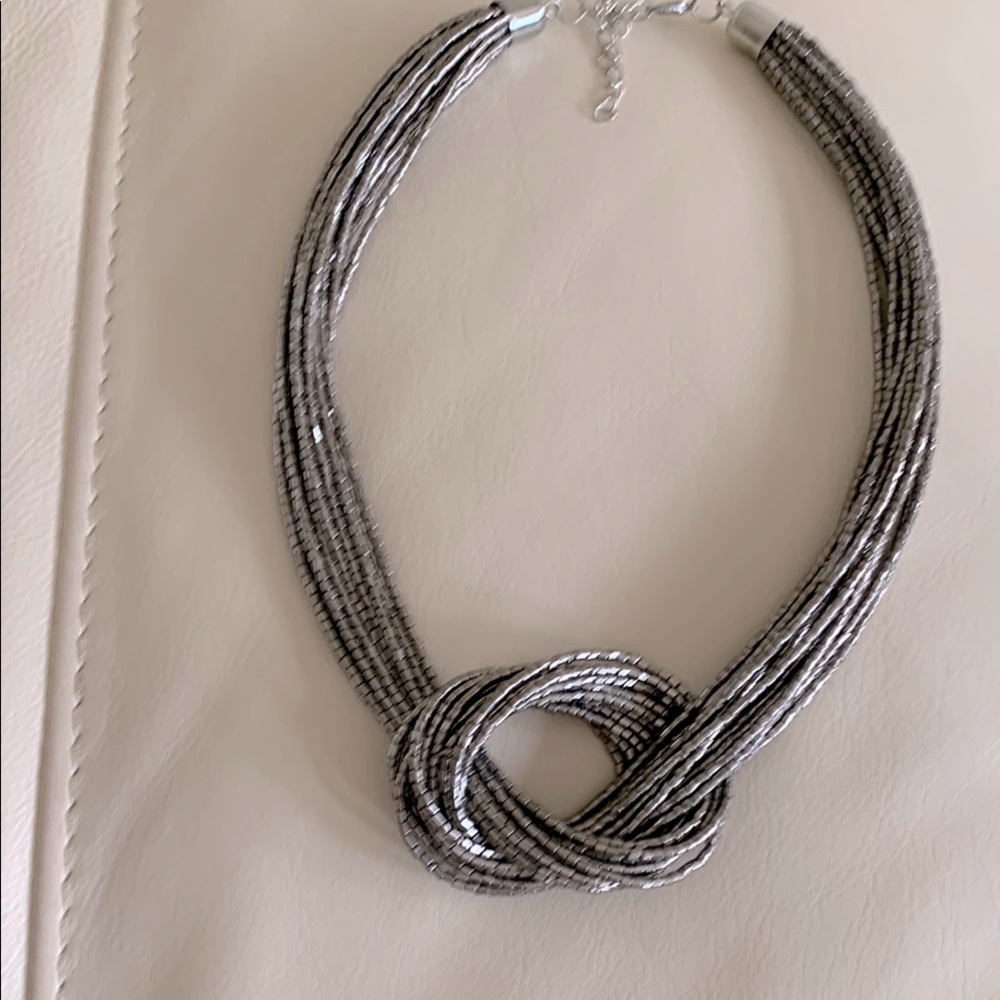 silver beaded necklace never worn